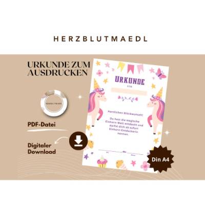 Einhorn-Urkunde zum Ausdrucken in DIN A4 – Perfektes Mitgebsel für den Kindergeburtstag