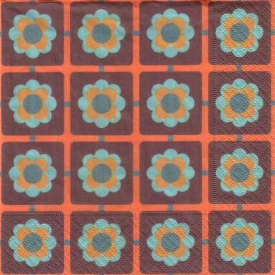 Lunchservietten Retro-Blüten-Kacheln, 70er Jahre Muster im Karodesign