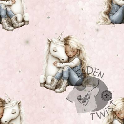Stoff Meterware - Mädchen, Pferdemädchen, Pony, Pferd, Einhorn, Prinzessin, Mädchenstoff, Süß