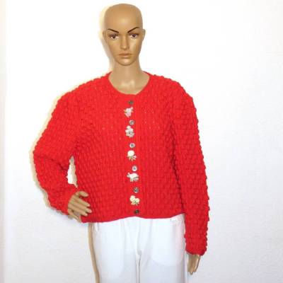 Handgestrickte Damenjacke Rot aus 100% Merinowolle – Landhausstil & Tracht