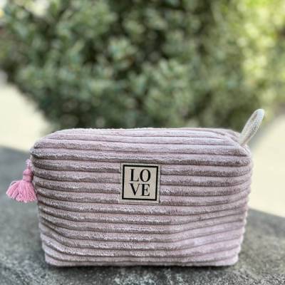 Kosmetiktasche "Fiby Soft" LOVE altrosa aus Samt-Cord richtig edel und kuschelig weich FibyS102