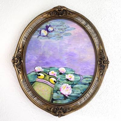 Monet´s Seerosenfrosch im antiken Rahmen, Claude Monet, Seerosen, Seerosenteich, Originalgemälde