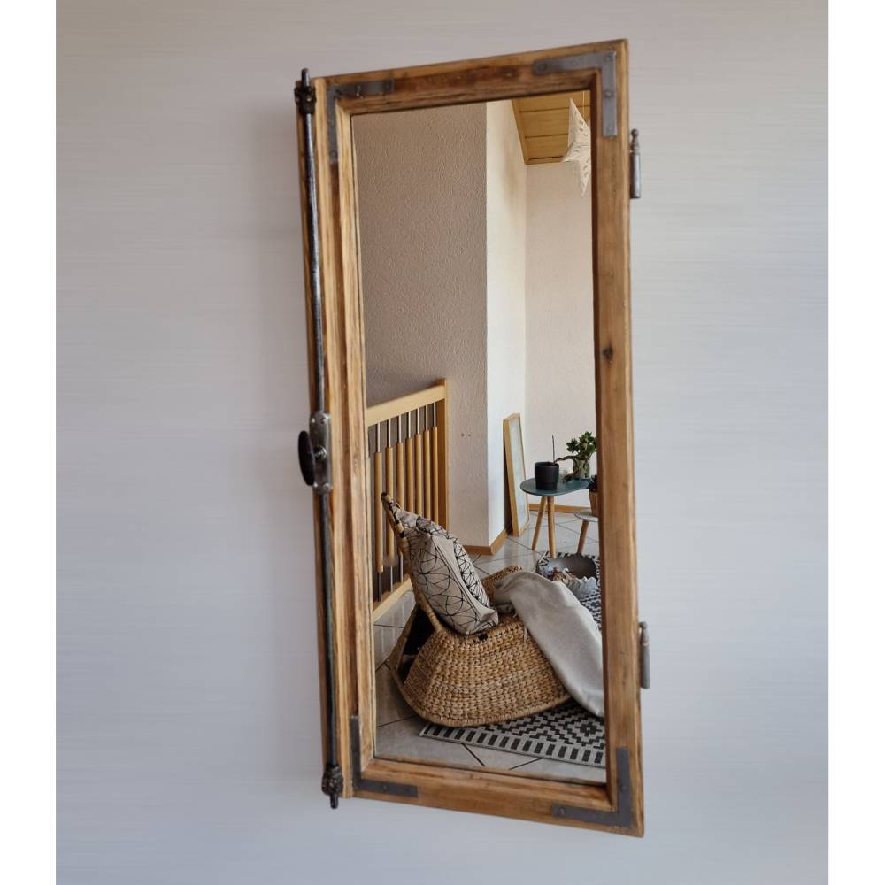 Altholz Spiegel S2139 Holzspiegel Wandspiegel Spiegelfenster altes Fenster 1845 Fensterspiegel Bad upcycling nachhaltig