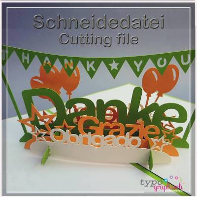 Plotterdatei Pop-up Karte "Danke" – Mehrsprachiges Bundle für Cricut & Silhouette | 3D Dankeschön Karte selber machen