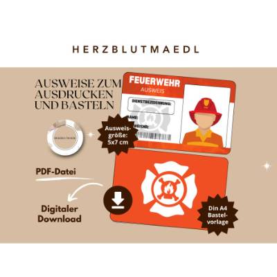 Personalisierte Mitgebsel Ausweise für Feuerwehrmänner und -frauen | Mitgebsel Kindergeburtstag Feuerwehr 