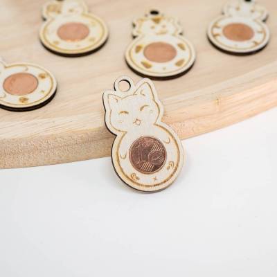 Holz Anhänger Glückstierchen Katze mit Name | Glücksbringer Bastel Geschenkidee für Babyparty Geburt