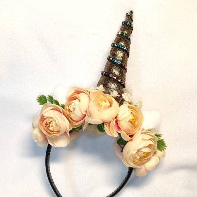 Einhorn, Haarreif, Kunstblumen, Fasching, Karneval, Geburtstag, Mottoparty, Kostümfest, Kopfschmuck
