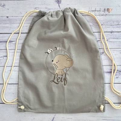 Beutel mit süßer Maus und Namen bestickt I Kita Beutel Wechselkleidung I Turnbeutel I Kindergartenbeutel personalisiert
