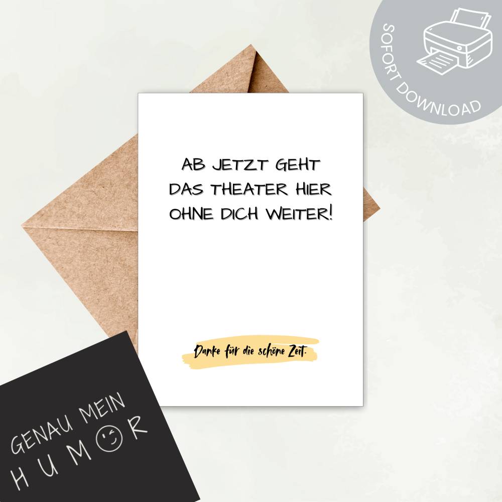 Lustige Karte zum Abschied zum Ausdrucken | Abschied Kollegen, Rente oder Ruhestand | digitale Datei ausdrucken | Bild 1