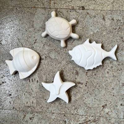 Meerestiere  - Gipsfiguren Fische Seestern Schildkröte mit Anhänger - kreative Kinderbeschäftigung zum Geburtstag