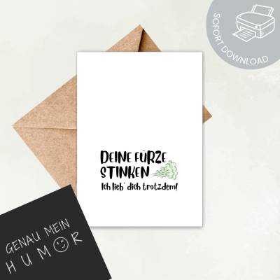 Deine Fürze stinken Karte zum Ausdrucken - lustige Karte Jahrestag Hochzeitstag | digitale Datei ausdrucken
