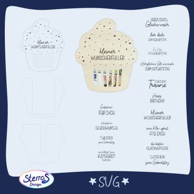 Laserdatei Cupcake Geschenkkartenhalter Geldgeschenk • SVG mit 14 Schriftzüge • Gutschein Geschenk Geburtstag