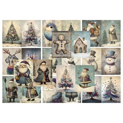 12  A4 Bogen - Decoupage - Bastelpapier - Vintage Christmas - Weihnachten - Santa- 18063