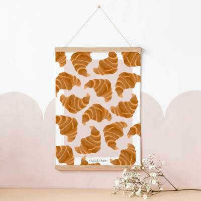 Poster Croissant Frühstück Kunstdruck Küche - Küchenprint Deko modern - Wanddeko Frühstück - Poster Einzug Croissant Pat