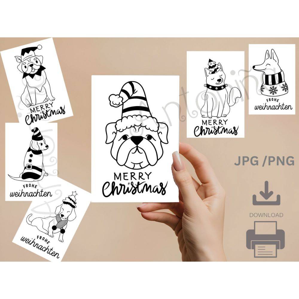 Hunde Weihnachtskarten, DOWNLOAD, JPG PNG Bild 1