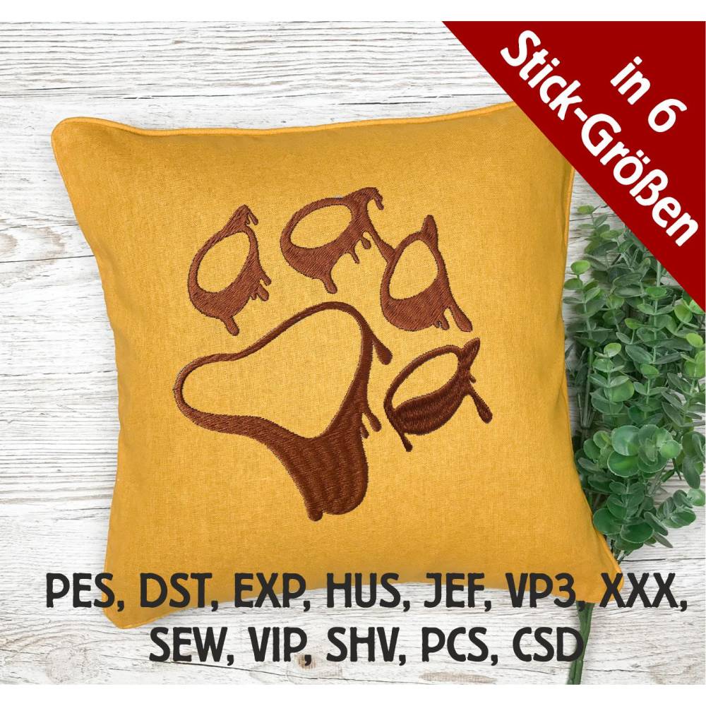 Stickdatei Hundepfote in 6 Größen, Maschinenstickerei, Stickmuster mit Hundemotiv Bild 1