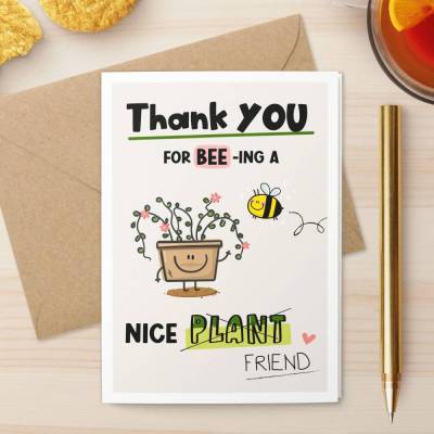 Lustige Freundschaftskarte mit Biene & Pflanze | Dankeskarte Beste Freundin | 300g Premium Papier, A6