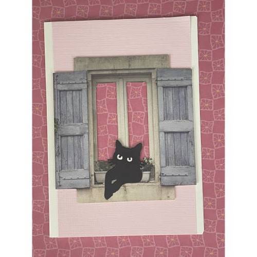 Edle Grußkarte, Katzenmotiv mit Fenster