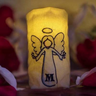 Besticktes Lichtersäckchen, Trauerlicht, Erinnerungslicht - Engel mit Initialen - Gedenklicht, Trauerbewältigung Sternen