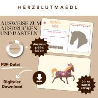 Pferde Party Mitgebsel Reiterpass: Bastelbogen für den Kindergeburtstag am Reiterhof A4 PDF-Datei zum ausdrucken