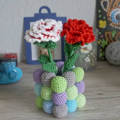 Amigurumi Blumen mit Vase   100% Baumwolle