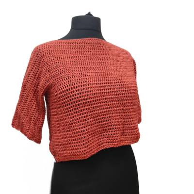 Handgehäkeltes Sommertop aus Bambuswolle – Kurzshirt S/M Damen/Mädchen, Strandtop, luftig & einzigartig