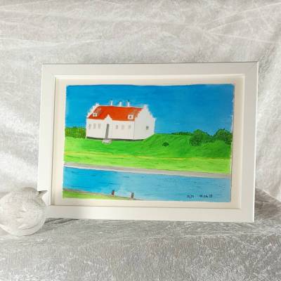 Løgstør in Denmark, Gemälde, das Bild ist 26 x 18 cm, 10,2 " x 7", ORIGINAL, mit Gouache und Aquarell Farben