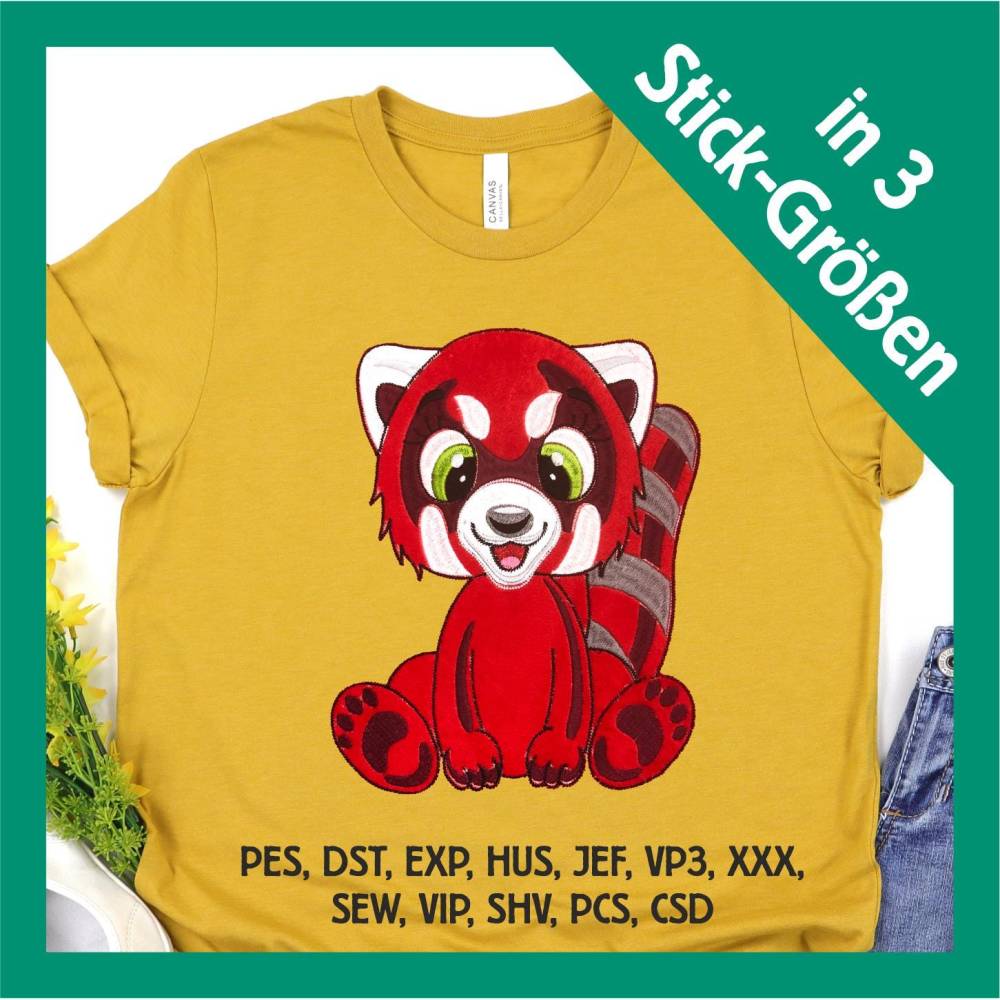 Stickdatei Applikation Panda Pitt in 3 Größen, Maschinenstickerei, Stickmuster mit Tiermotiv Bild 1