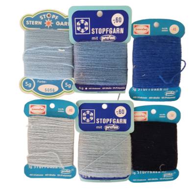 vintage, Konvolut - 6 x Stopfgarn in verschiedenen Farben, je 5g, ca. 30 Gramm,  neu und gebraucht