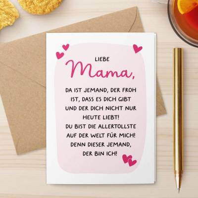 Danke Karte für Mama | Hochwertige Klappkarte mit Umschlag | Liebevolle Botschaft für Muttertag & Geburtstag