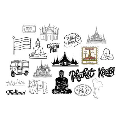 Thailand Bundle PNG SVG Datei - Download Plotterdatei - Plotter File - Asia Asien Elephant Wat Rong Khun Buddha Phuket 