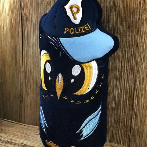 Stickdatei ITH Eule Polizei für Rahmen 13×18 cm, Maschinenstickerei, ITH Stickmuster mit Tiermotiv