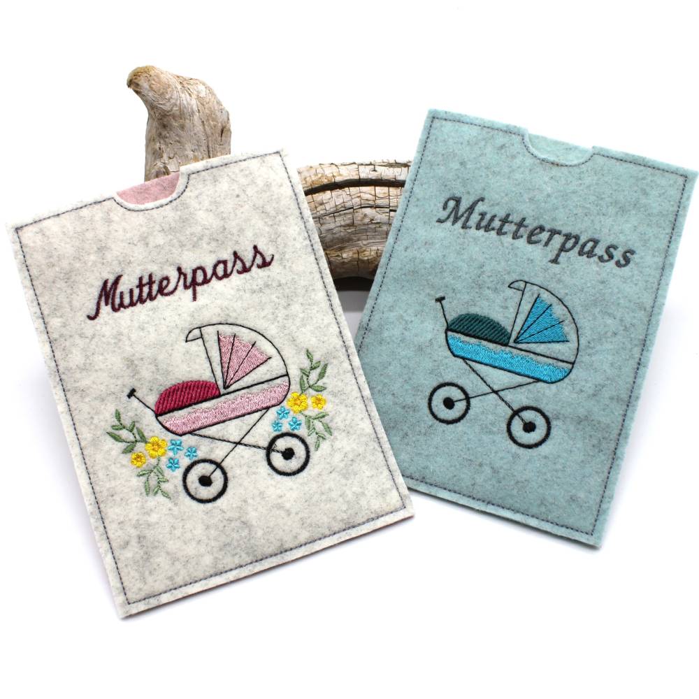 ITH Stickdatei Mutterpass Kinderwagen Bild 1