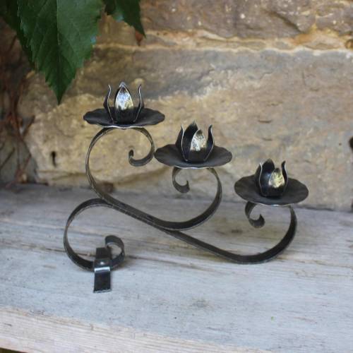 Vintage 3-flammiger Kerzenleuchter aus Schmiedeeisen – DDR 60er Jahre, Midcentury Wohndeko