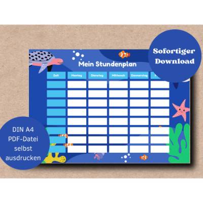 Stundenplan Unterwasserwelt DIN A4