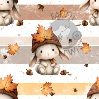 Stoff, Meterware - Hase, Herbst, Blätter, Herbstoutfit, Mädchenstoff, Jungsstoff, Süß, Erdfarben