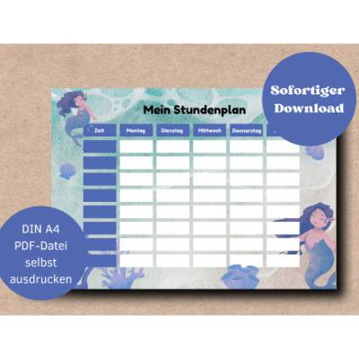 Meerjungfrauen Stundenplan - Perfekt für schulische Organisation und Spaß!