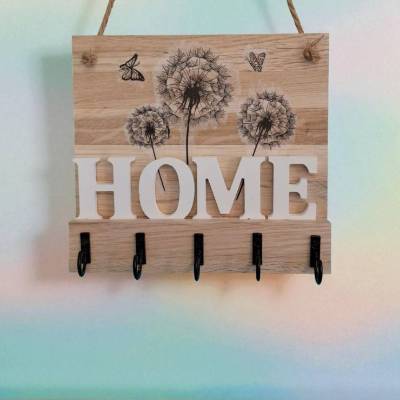 Schlüsselbrett Pusteblume, 5 Haken und Seil zum aufhängen  