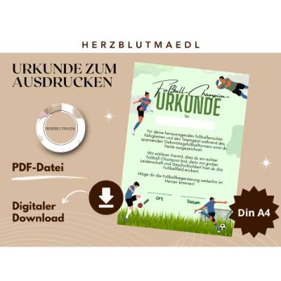 Fußball Urkunde als Mitgebsel für den Kindergeburtstag | Geschenktüte für Kinder | Fußballturnier