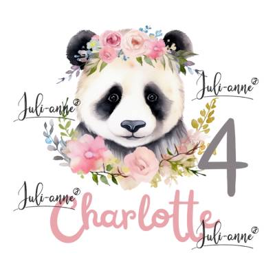 Bügelbild GEBURTSTAG Panda Blumen  personalisiert Zahl & Name 