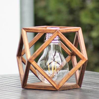 Holz-Diamant aus Kiefernholz, braun / Tischleuchte / Holzdekoration
