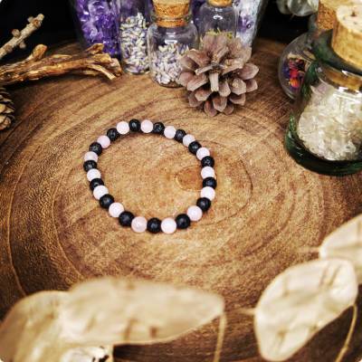 Armband Rosenquarz Lavagestein Perlen