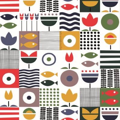 Postkarte Meer Patchwork, 10 Postkarten im skandinavischen nordischen Karo-Design