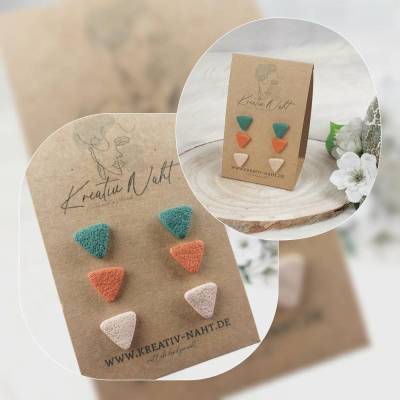 Ohrstecker „Dreieck“ 3er-Set (aus hypoallergenem Edelstahl, Nickelfrei) Türkis / Beige / Rost