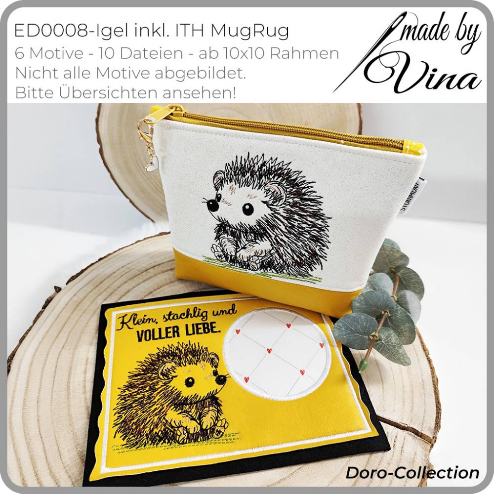 Stickdateien Set Igel im Scribble Stil inkl. ITH – 6 Motive für 10x10 cm Rahmen Bild 2