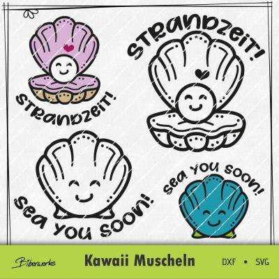 Kawaii Muscheln SVG DXF einfarbig und mehrfarbig - auch zum Drucken oder sublimieren - Plotterdatei Biberwerke