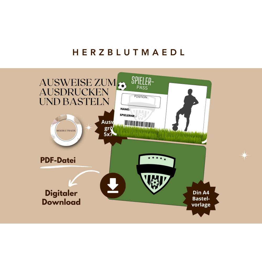Bastelvorlage Fußball Spielerpass für Kindergeburtstag, Fußballparty, Fußballturniere - Tolles Mitgebsel Bild 1