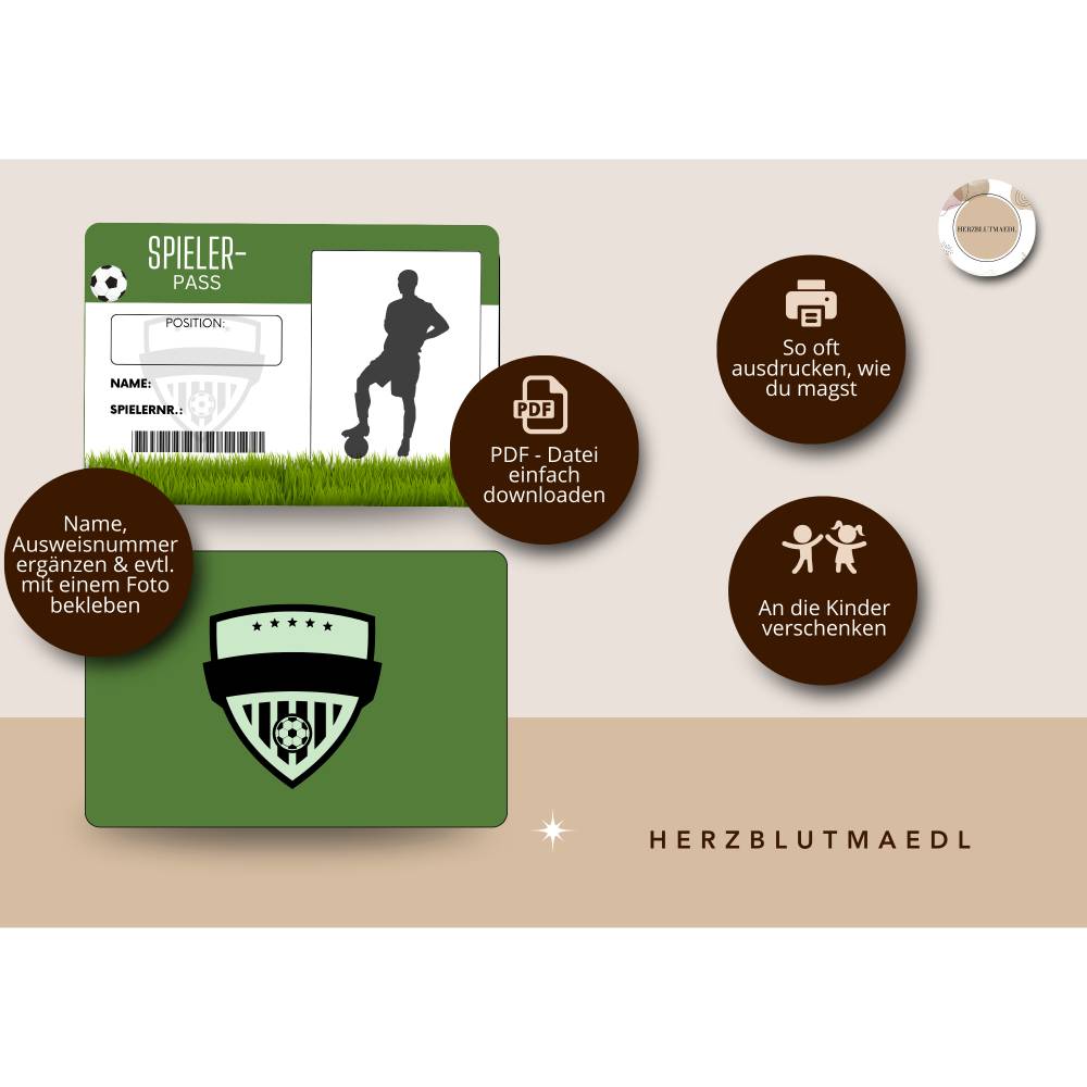 Bastelvorlage Fußball Spielerpass für Kindergeburtstag, Fußballparty, Fußballturniere - Tolles Mitgebsel Bild 2