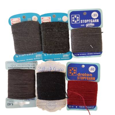 vintage, Konvolut - 6 x Stopfgarn in verschiedenen Farben, 4x5g + 2x20m,  neu und gebraucht