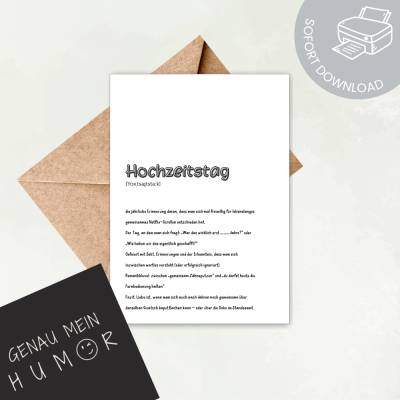 Hochzeitstag Karte lustige Definition zum Ausdrucken | Karte zum Hochzeitstag | digitale Datei ausdrucken |